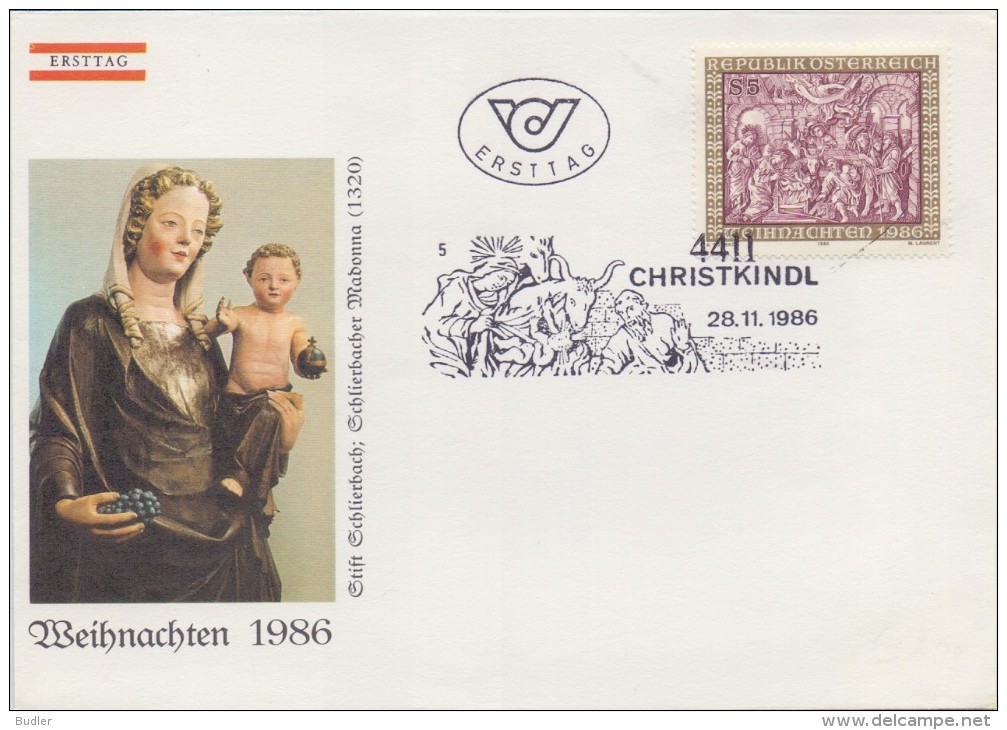 ÖSTERREICH:1986:Y.1943 On FDC:#WEIHNACHTEN:The Adoration Of The Shepherds#NOËL,CHRISTMAS,CHRISTKINDL,Les BERGERS,MADONNA - Christmas