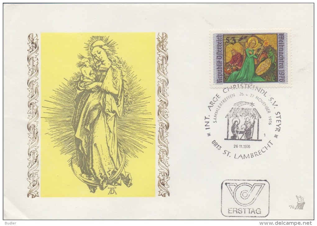 ÖSTERREICH:1976:Y.1363 On FDC:##WEIHNACHTEN:The Bird Of J. Christ##:NOËL,CHRISTMAS,CHRISTKINDL,CRIB,CRÈCHE,ST. LAMBRECHT - Christmas