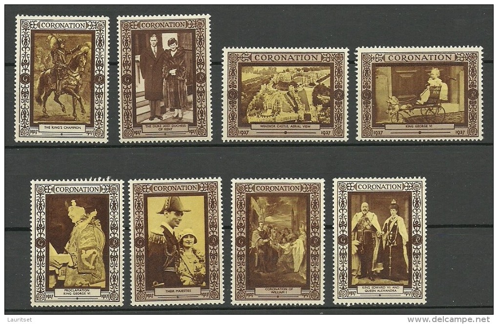 Great Britain 1937 Coronation Vignettes Royal Family & Architecture 8 Pcs - Cinderellas