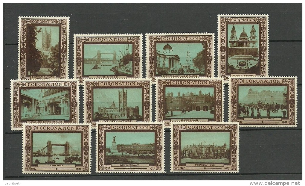 Great Britain 1937 Coronation Vignettes Royal Family & Architecture 11 Pcs - Cinderellas