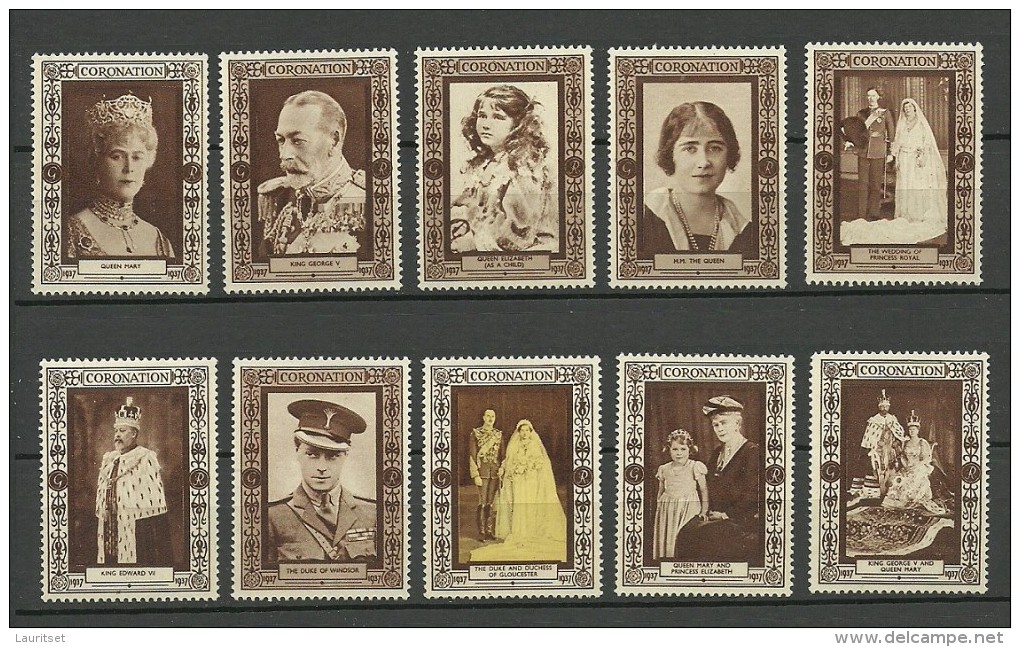 Great Britain 1937 Coronation Vignettes Royal Family & Architecture 10 Pcs - Cinderellas