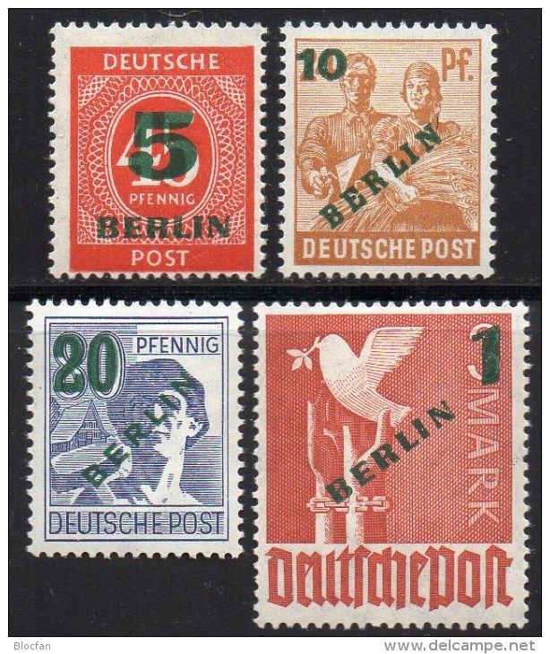 Grüner Aufdruck Berlin 64/7 ** 250€ Grünaufdruck 1949 Auf Ziffer, Bauern, Stahl-Arbeiter, Taube Overprint Set Westberlin - Neufs