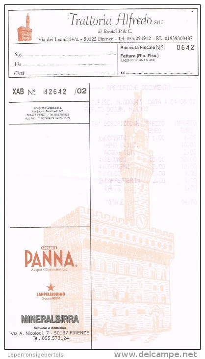 Firenze - Florence 5 Notes Restaurants 2002 - Factures