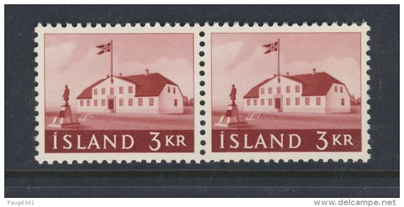 ISLANDE 1961 SIEGE DU GOUVERNEMENT PAIRE  YVERT N°290 NEUF MNH** - Ungebraucht