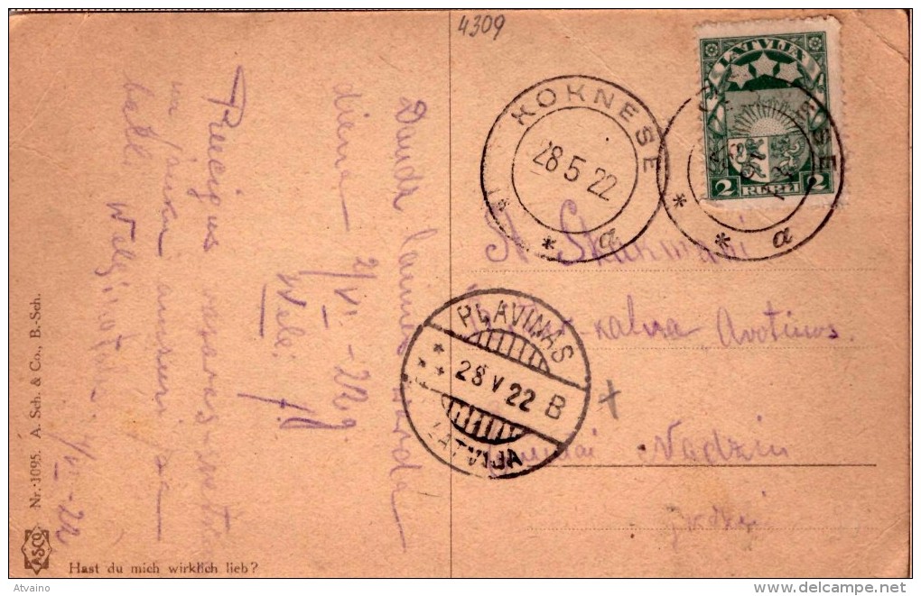 LATVIA-LETTLAND-STAMPS-POSTCARD-CANCEL-KOKNESE-a-28.5.1922. - Lettonie