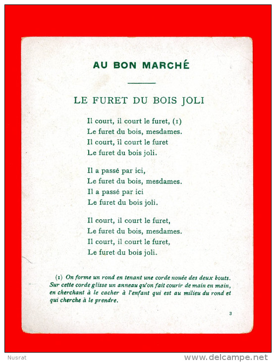 Au Bon Marché, Chromo Grand Format Lith. Goossens SIT-14, Chansons Françaises, Le Furet Du Bois Joli - Au Bon Marché