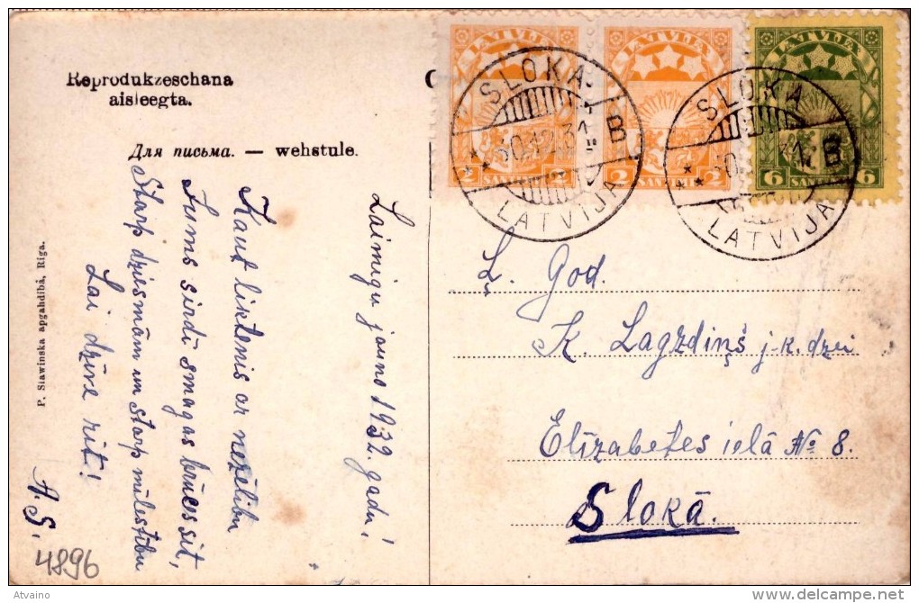 LATVIA-LETTLAND-STAMPS-POSTCARD-CANCEL-SLOKA-B-30.12.1931. - Lettonie