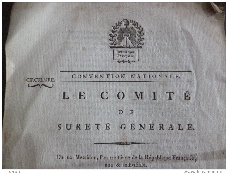 Révolution Convention Nationale 12 Mess An III Comité Sûreté Générale.Tarn Émigrés .Jalbert.Loi Du 22 Nivose - Wetten & Decreten