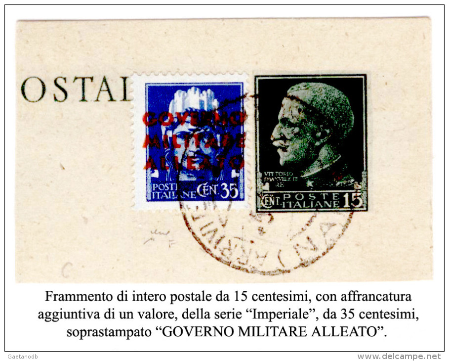 Napoli-00128a-A  - 1943:Francobollo Da 35 C. Su Frammento Di Intero Postale, Sopratampato "Governo Militare Alleato" - - Anglo-Amerik. Bez.: Naples