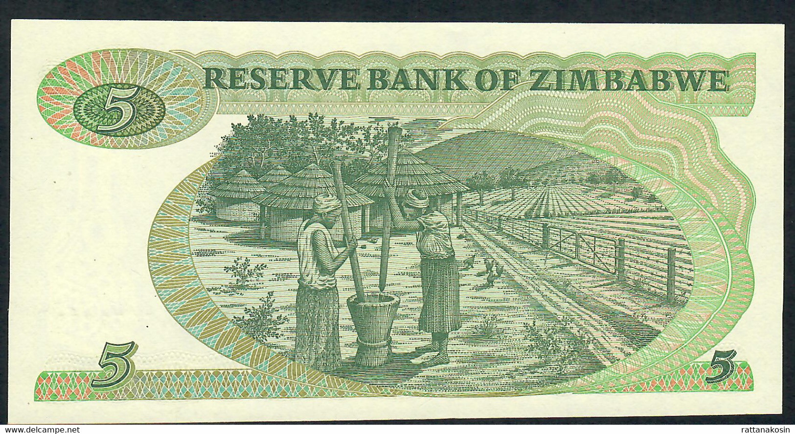 ZIMBABWE P2e 5 DOLLARS 1994 #BA/R    Type  B Signature 3  RARE WATERMARK * UNC. - Zimbabwe