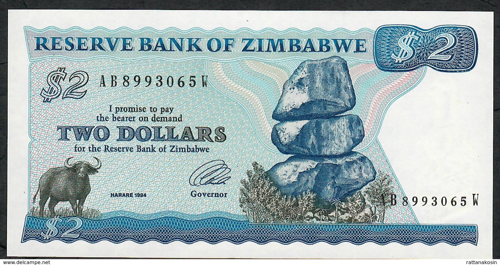 ZIMBABWE P1d 2 DOLLARS 1994 #AB/W Signature 3  Type B   UNC. - Zimbabwe