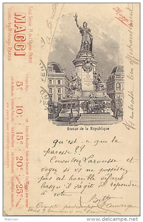 - Depts Divers - Ref- EE548- Paris - Statue De La Republique - Publicite Maggi - Usines 49 Rue D Arago - - Statues