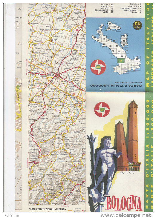 B1562 - MAP - CARTINA BOLOGNA - CARTA STRADALE BP Ed. IGDA 1962 - Carte Topografiche