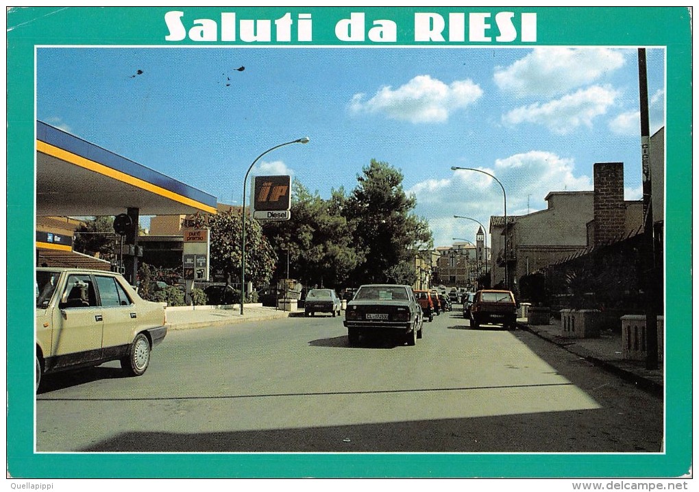 03825 "(CL) SALUTI DA RIESI - VIALE DON BOSCO" ANIMATA, AUTO ´80, DISTRIBUTORE IP.  CART. SPED. 1993 - Caltanissetta