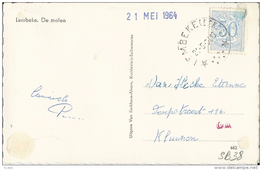 Lembeke.   De Molen;  1961  Met RELAIS Stempel - Kaprijke