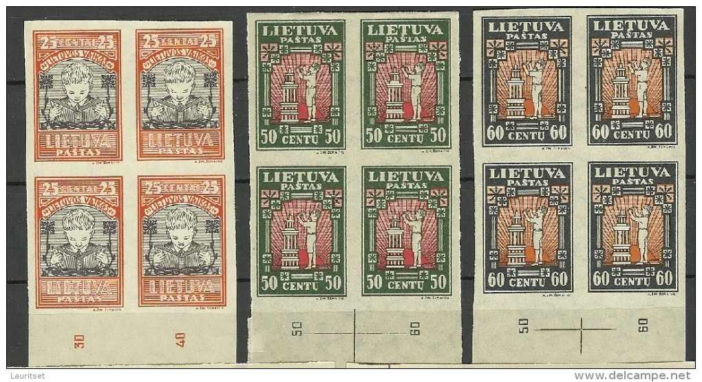LITAUEN Lithuania 1933 Michel 364 - 371 B In 4-Block MNH Nice Margins! Schöne Ränder ! - Litauen