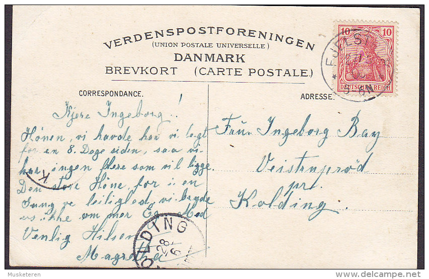 Denmark UPU PPC Kolding Slots Ruin. FJELSTRUP 1906 VEISTRUPRØD Kolding Germany Deutsches Reich Germania (2 Scans) - Nordschleswig