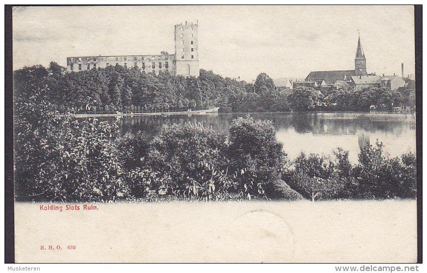 Denmark UPU PPC Kolding Slots Ruin. FJELSTRUP 1906 VEISTRUPRØD Kolding Germany Deutsches Reich Germania (2 Scans) - Nordschleswig