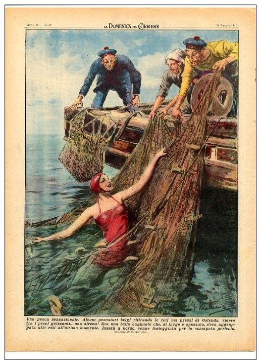 1949 Italian Magazine  Exceptional Fishing At OOSTENDE Ostende Vlaanderen Flandre  Flandres Belgium  LITHO - Ante 1900