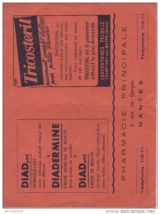 Calendrier 1957  Offert Par La Pharmacie Principale 5 Rue De Gorges NANTES - Petit Format : 1941-60