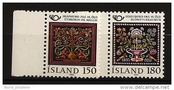 Islande Island 1980 N° 509 / 10 ** Norden, Artisanat, Broderie, Fleur, Coussin, Porte D´armoire, Bois, Sculpture, Oiseau - Ongebruikt
