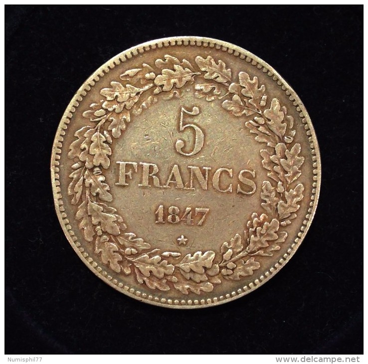 BELGIQUE - 5 FRANCS Tête Laurée 1847 - TTB - 5 Francs