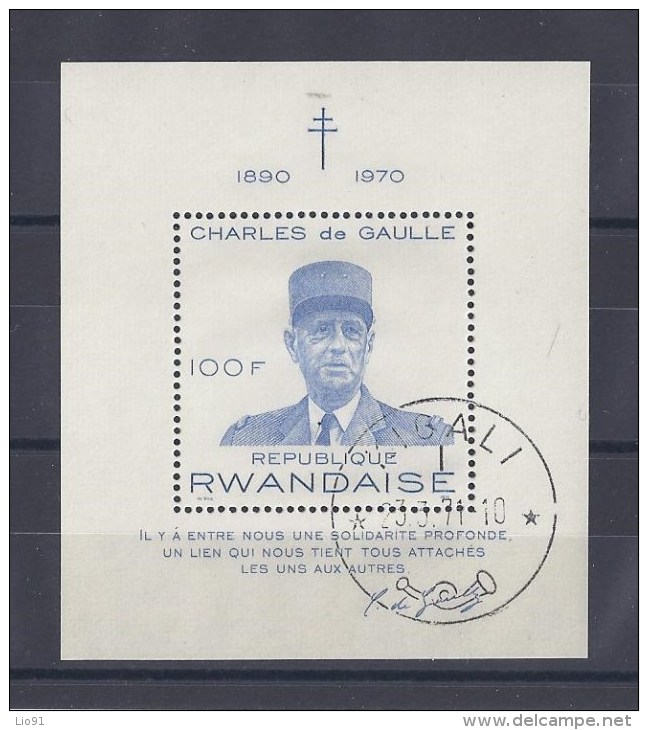RWANDA. YT Bloc 23 Obl Général De Gaulle - Oblitérés