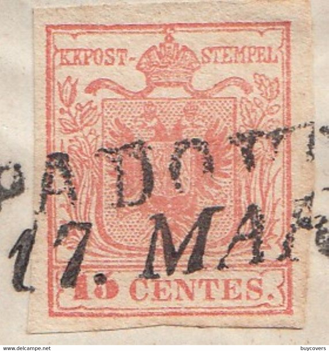 LV232- LOMBARDO VENETO - Involucro Del 17 Marzo 185?-  Da Padova A Vicenza Con 15 Cent. Rosso-  . Leggi ... - Lombardije-Venetië