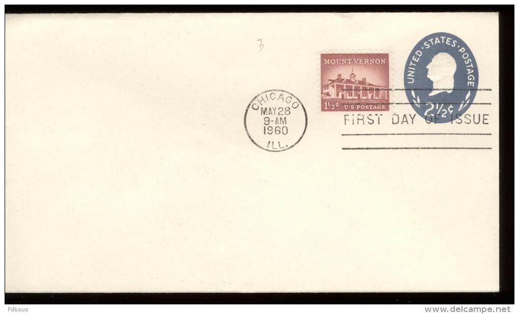 FDC ENVELOPE - SCOTT U540 + STAMP 1032 MOUNT VERNON - CHICAGO MAY 28 1960 - 1941-60