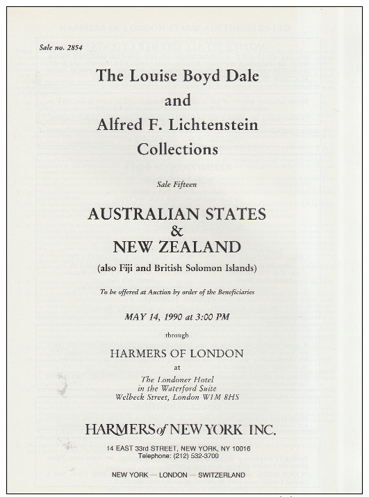 Dale/Lichtenstein Collections - Sale 15 : Australian States And New Zealand (1990) - Autres & Non Classés