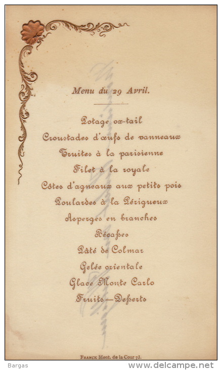 Menu Pour Senateur Hubert Van Willigen Gaufré - Menú