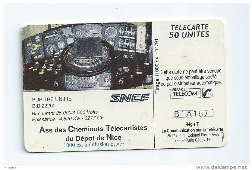 En231 Telecarte Privée-publique France 1991 Vintage Cheminots Télécartistes De Nice Locomotive Train - 50 Unités   