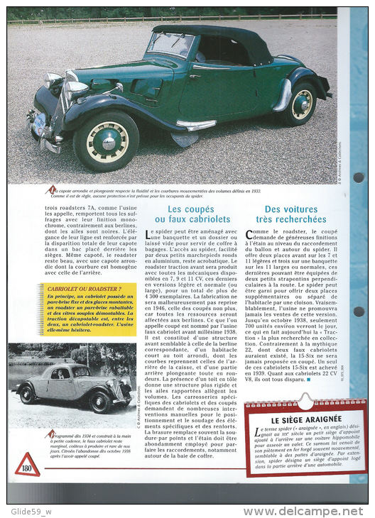 Fiche Citroën 7 A Roadster (1934) - Un Siècle D'Automobiles (Edit. Hachette) - Automobili