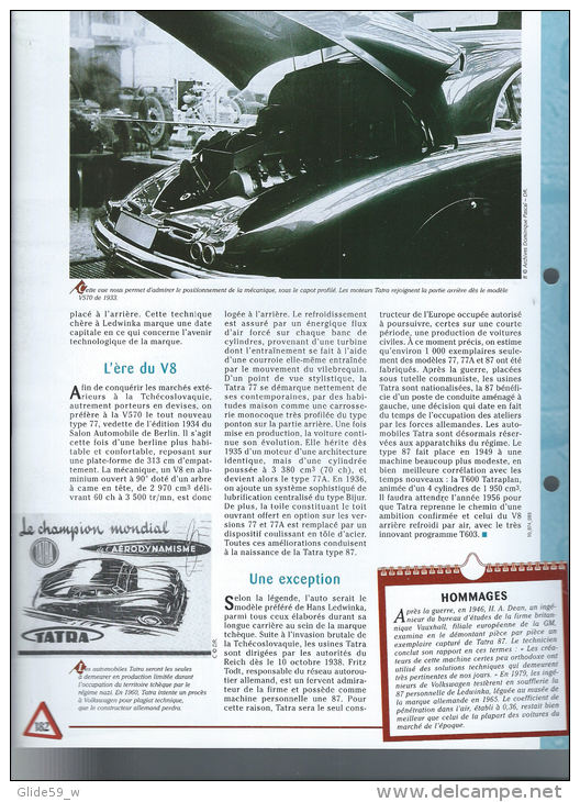 Fiche Tatra Type 87 (1936) - Un Siècle D'Automobiles (Edit. Hachette) - Automobili