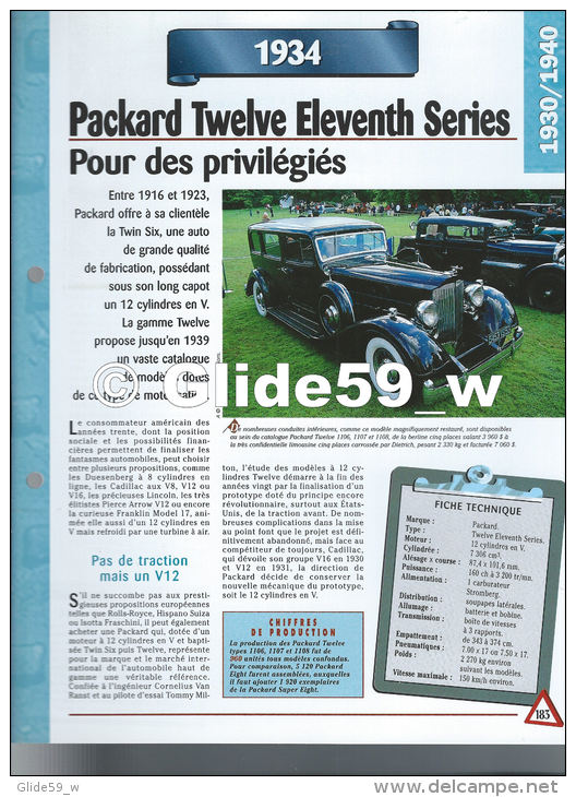 Fiche Packard Twelve Eleventh Series (1934) - Un Siècle D'Automobiles (Edit. Hachette) - Auto's
