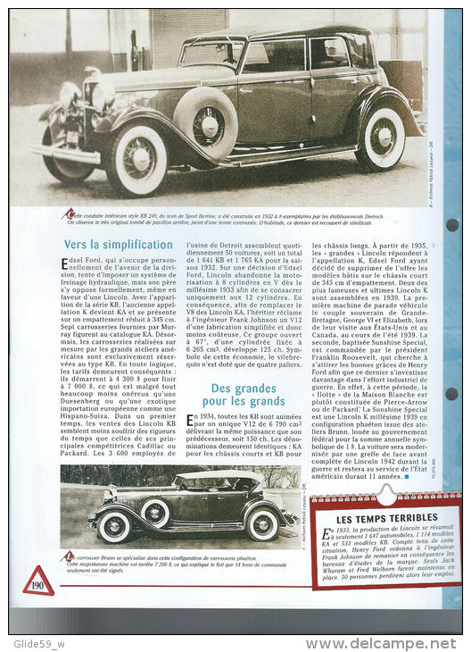 Fiche Lincoln KB (1932) - Un Siècle D'Automobiles (Edit. Hachette) - Auto's