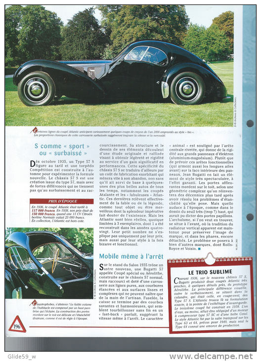 Fiche Bugatti 57 S Atlantic (1936) - Un Siècle D'Automobiles (Edit. Hachette) - Autos