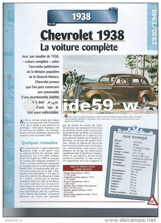 Fiche Chevrolet 1938 (1938) - Un Siècle D'Automobiles (Edit. Hachette) - Voitures