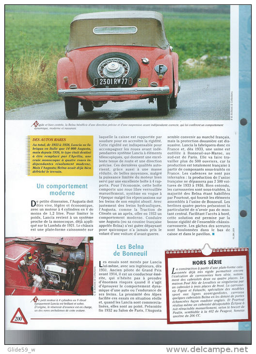 Fiche Lancia Belna (1934) - Un Siècle D'Automobiles (Edit. Hachette) - Auto's