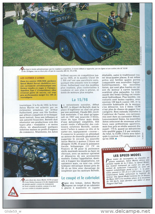 Fiche Aston Martin 15/98 (1937) - Un Siècle D'Automobiles (Edit. Hachette) - Autos