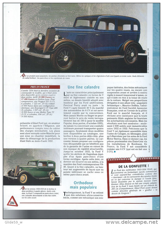 Fiche Ford Y (1932) - Un Siècle D'Automobiles (Edit. Hachette) - Autos