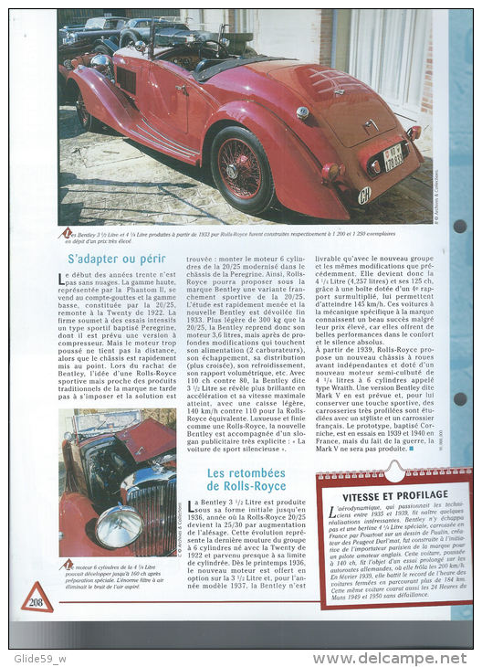 Fiche Bentley 4 1/4 Litre (1938) - Un Siècle D'Automobiles (Edit. Hachette) - Auto's