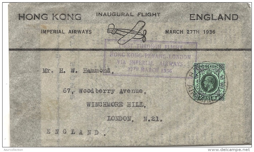 INAUGURAL FLIGHT TO LONDON . 1936 - Lettres & Documents