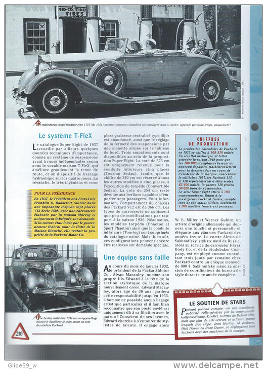 Fiche Packard Super Eight (1937) - Un Siècle D'Automobiles (Edit. Hachette) - Automobili