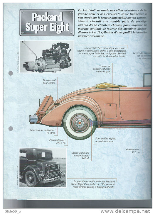 Fiche Packard Super Eight (1937) - Un Siècle D'Automobiles (Edit. Hachette) - Voitures