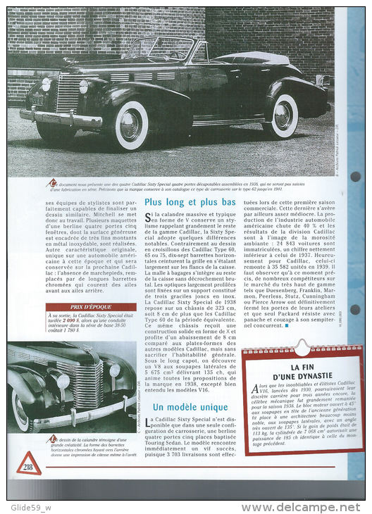 Fiche Cadillac Sixty Special (1938) - Un Siècle D'Automobiles (Edit. Hachette) - Cars