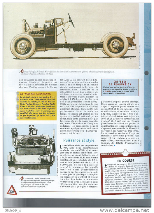 Fiche Lancia Astura (1932) - Un Siècle D'Automobiles (Edit. Hachette) - Voitures