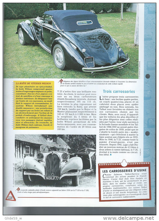 Fiche Talbot T 23 (1937) - Un Siècle D'Automobiles (Edit. Hachette) - Voitures