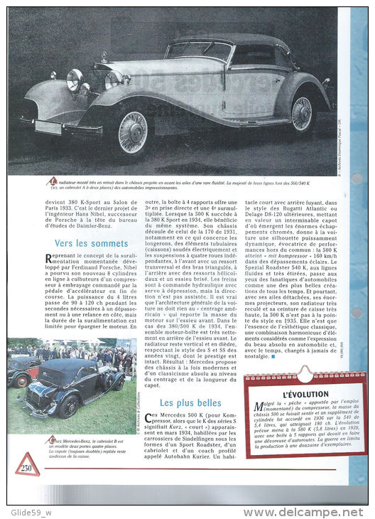 Fiche Mercédès 500 K (1934) - Un Siècle D'Automobiles (Edit. Hachette) - Coches