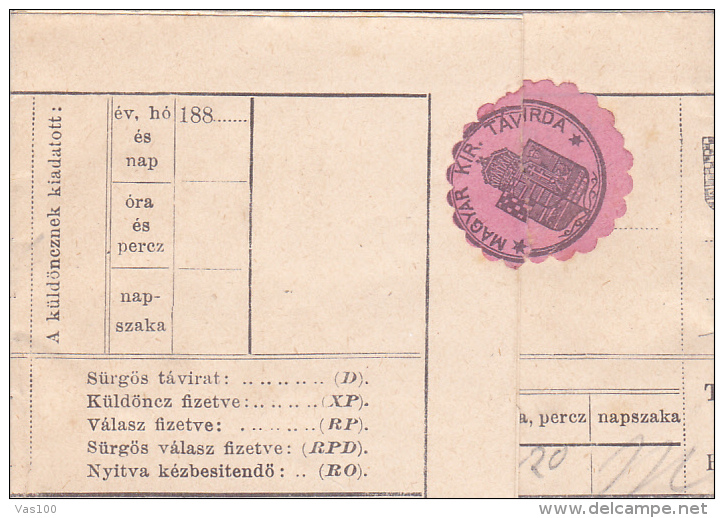 HUNGARY 1886 TELEGRAM  VERY RARE + LABELS! - Telegrafi